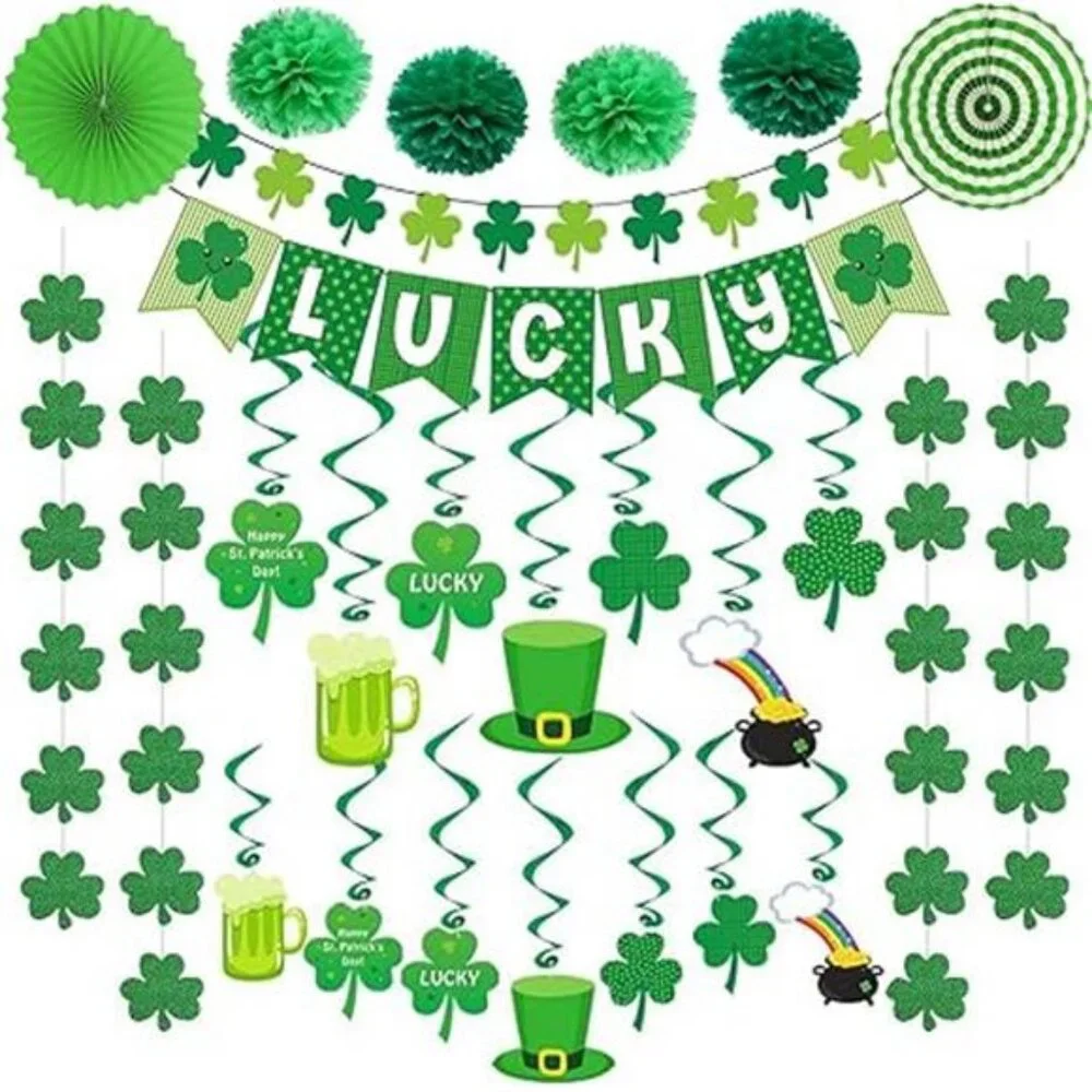 40ct St. Patrick's Day Decorations Kit, Hanging Swirls, Banner,